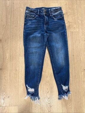 KanCan Dark Blue Distressed Cropped Jeans